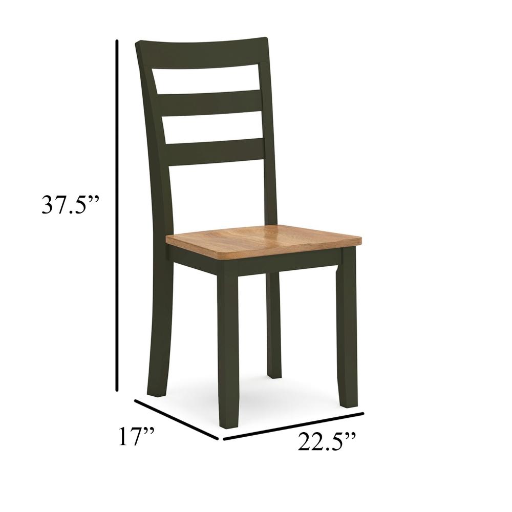 Benjara Gasy Dining Side Chair Set of 2, Dark Green Solid Wood, Contoured Seat