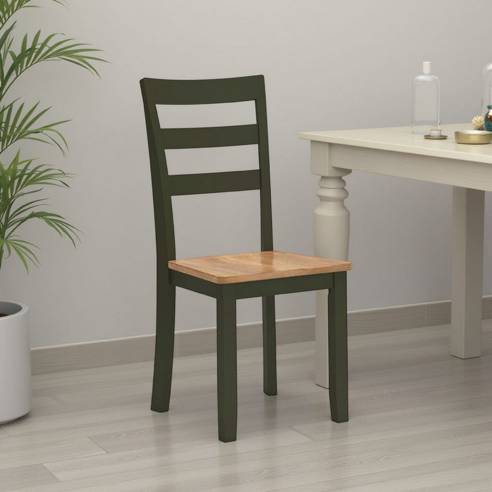 Benjara Gasy Dining Side Chair Set of 2, Dark Green Solid Wood, Contoured Seat