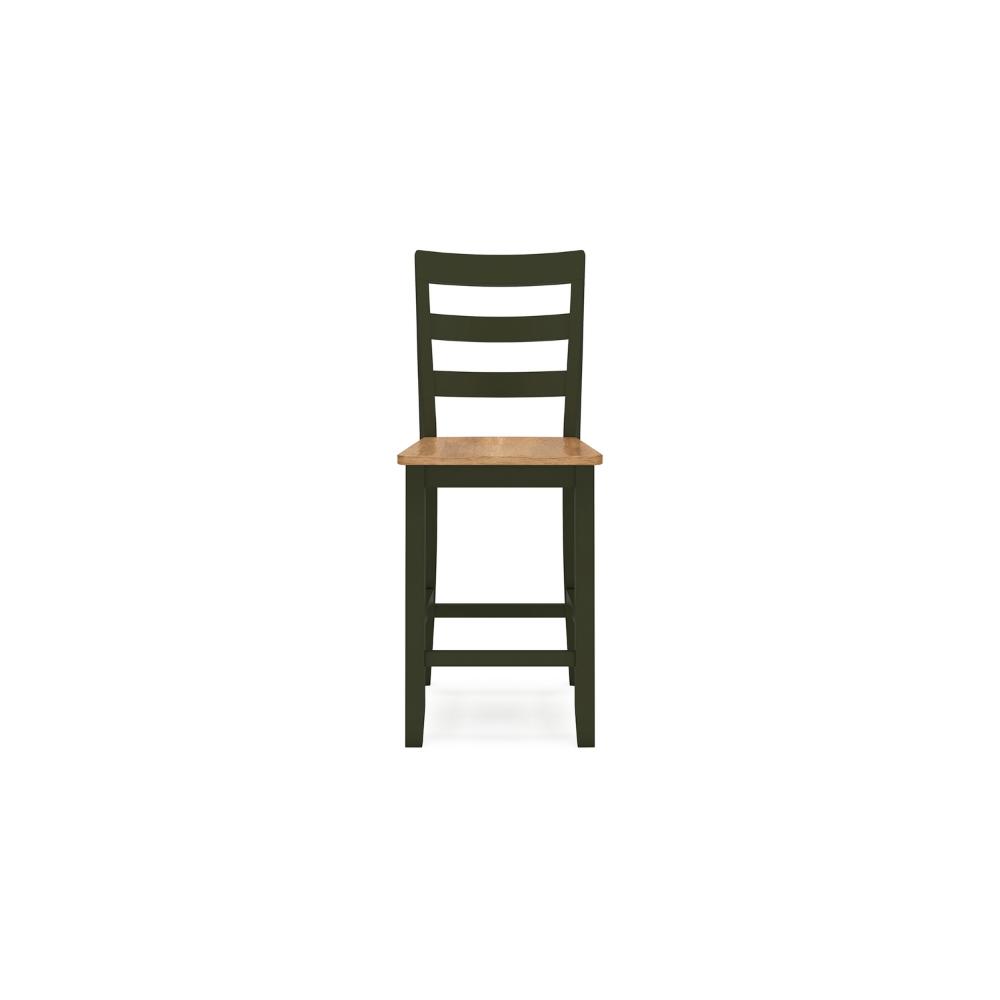 Benjara Gasy Counter Height Chair Set of 2, Dark Green Solid Wood, Brown Seat