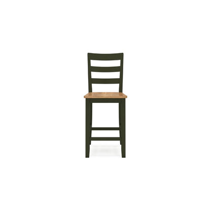 Benjara Gasy Counter Height Chair Set of 2, Dark Green Solid Wood, Brown Seat