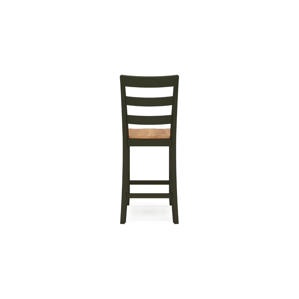 Benjara Gasy Counter Height Chair Set of 2, Dark Green Solid Wood, Brown Seat