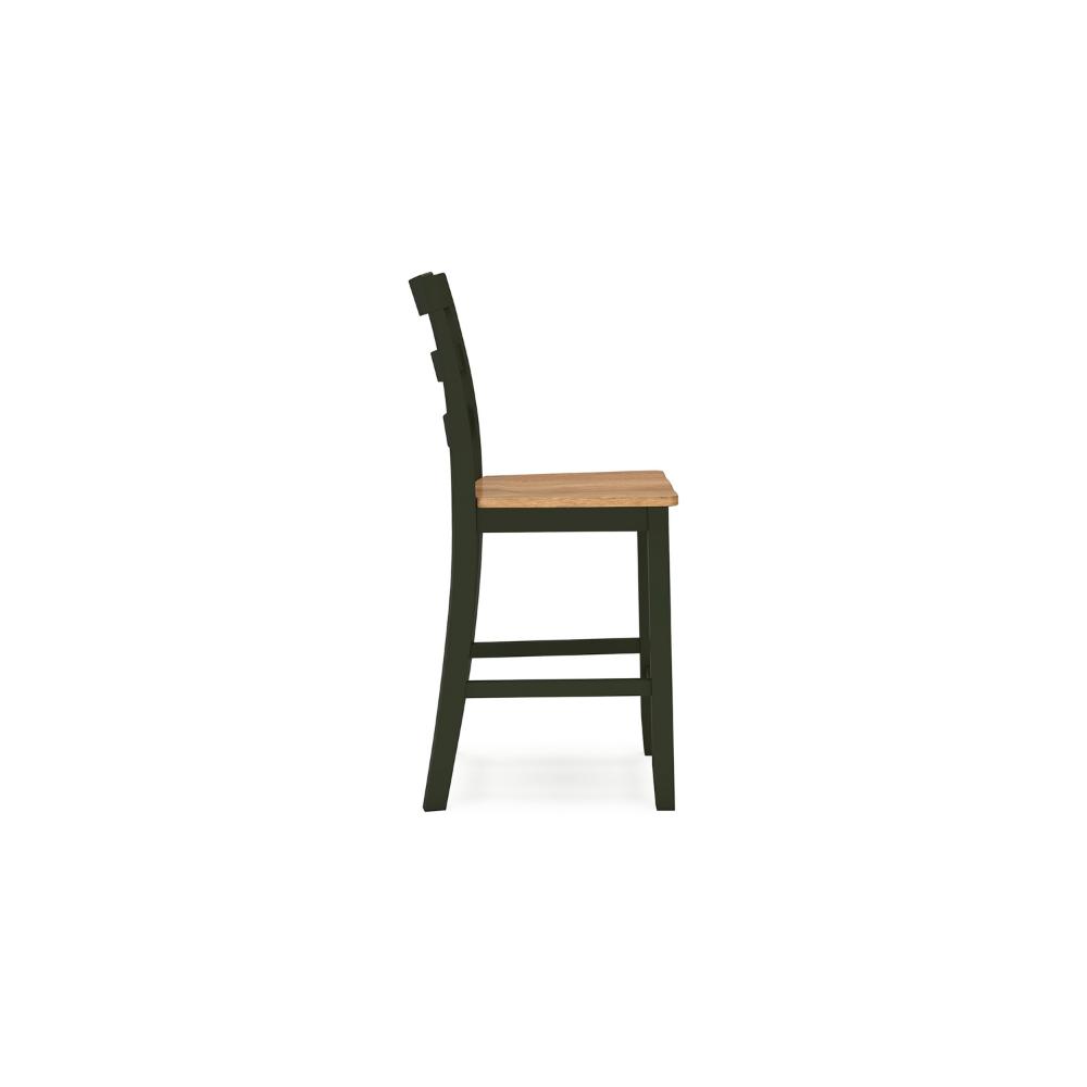Benjara Gasy Counter Height Chair Set of 2, Dark Green Solid Wood, Brown Seat