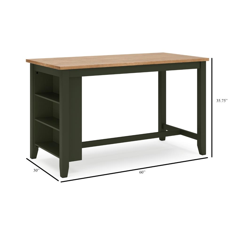 Benjara Gasy Counter Height Dining Table, 60 Inch, Green Mango Wood, Brown
