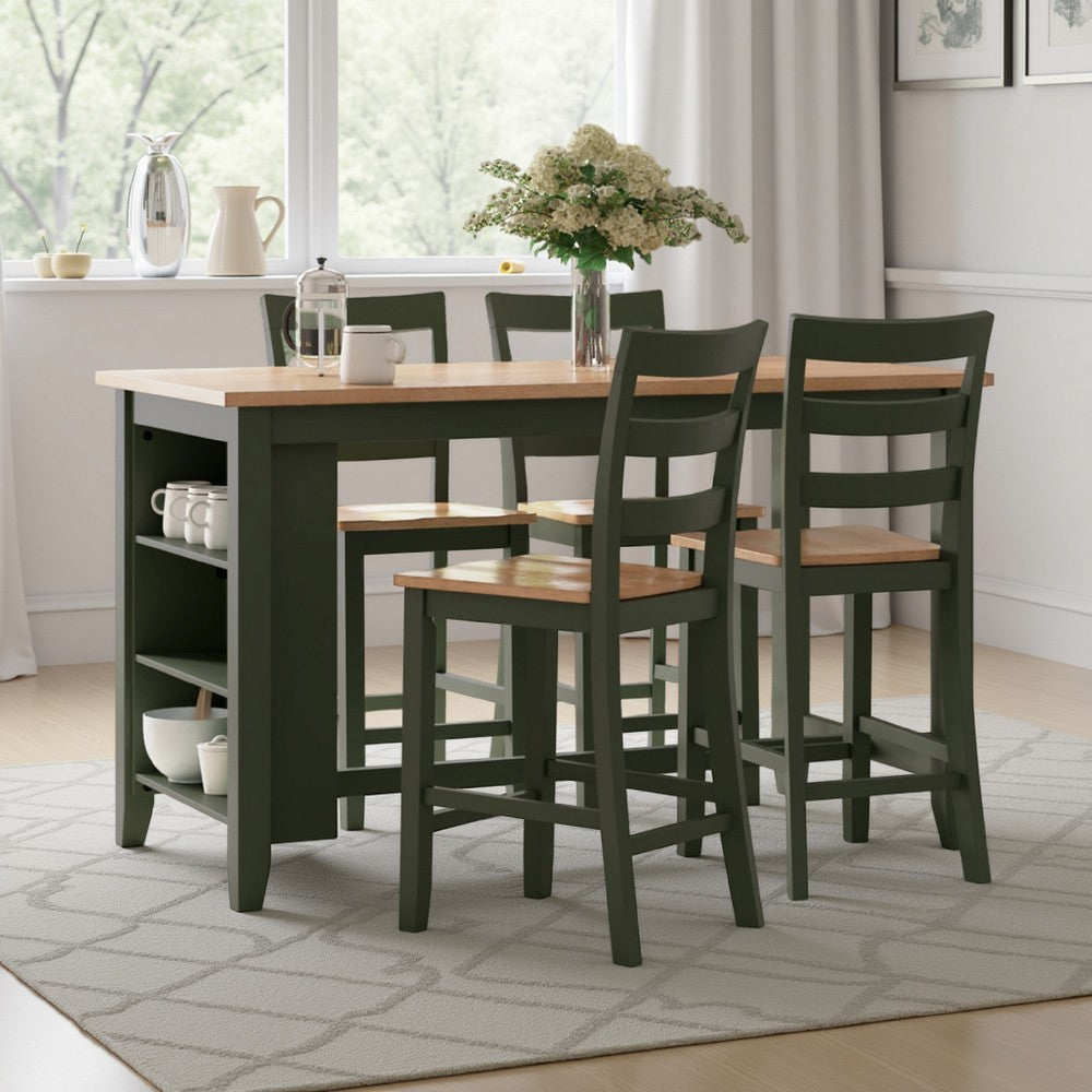 Benjara Gasy Counter Height Dining Table, 60 Inch, Green Mango Wood, Brown