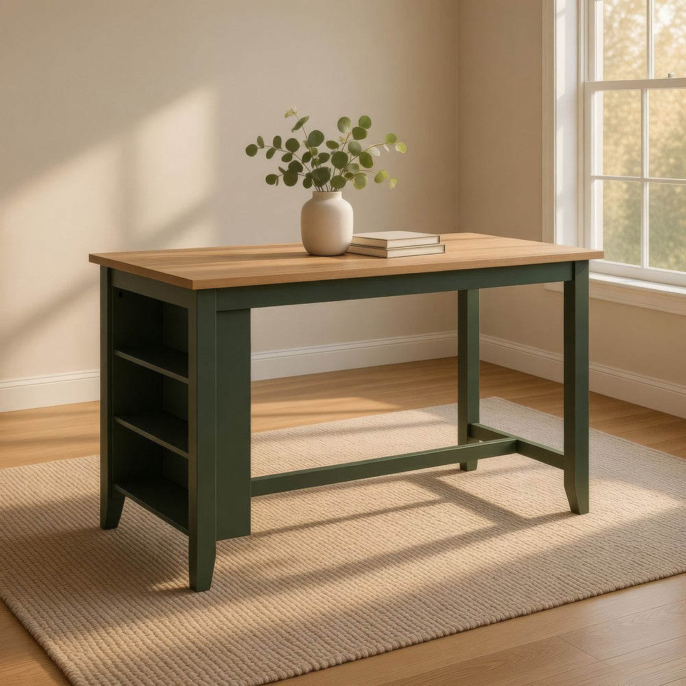 Benjara Gasy Counter Height Dining Table, 60 Inch, Green Mango Wood, Brown