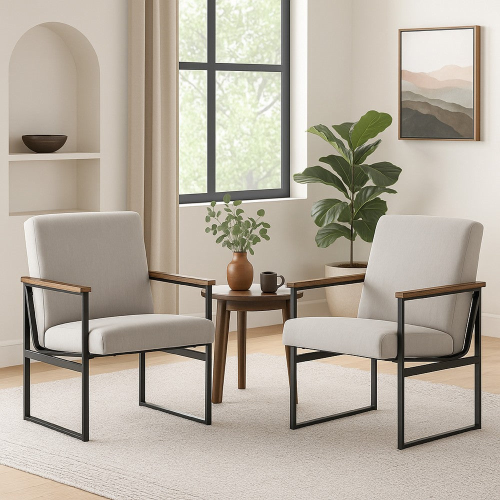 Benjara Tey Home Office Chair, Gray Padded Seat And Back, Black Metal Frame