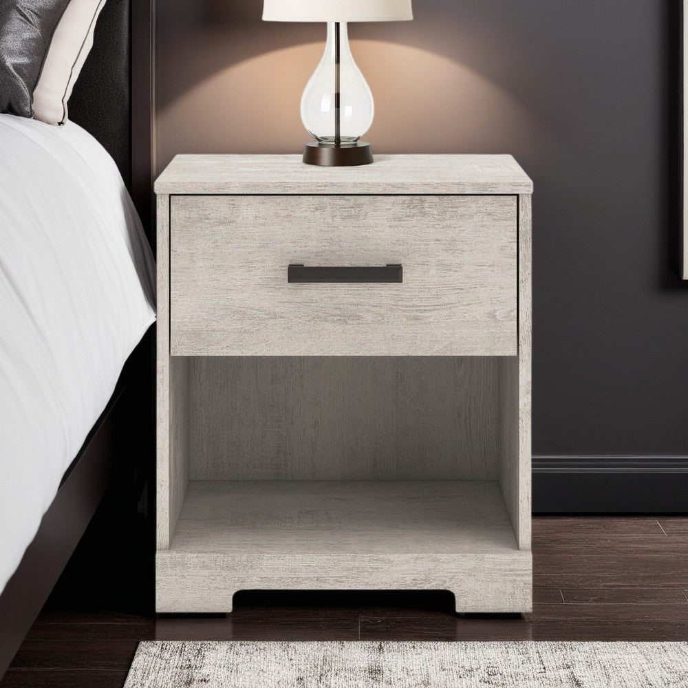 Benjara Shawn Nightstand, 1 Drawer And 1 Shelf, Light Gray Wood, 20 Inch