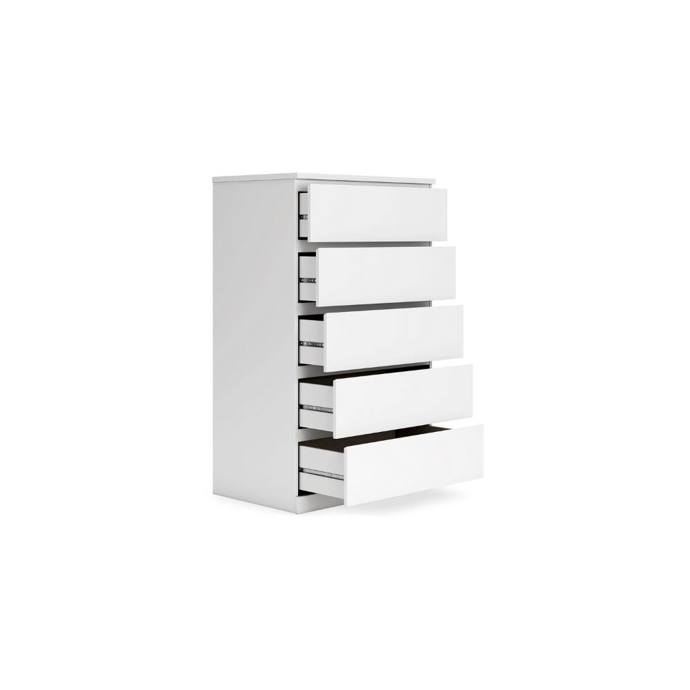 Benjara Onira Tall Dresser Chest, 5 Spacious Drawers, Modern White, 49 Inch
