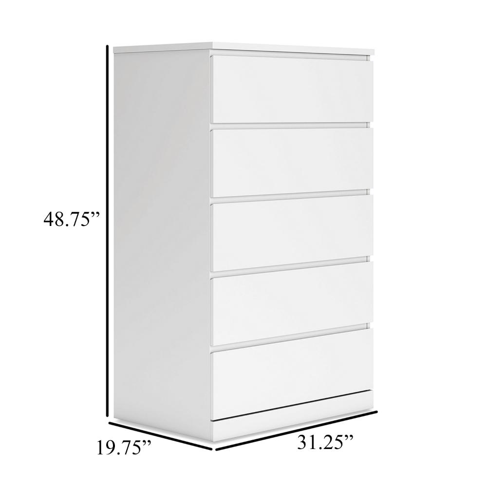 Benjara Onira Tall Dresser Chest, 5 Spacious Drawers, Modern White, 49 Inch