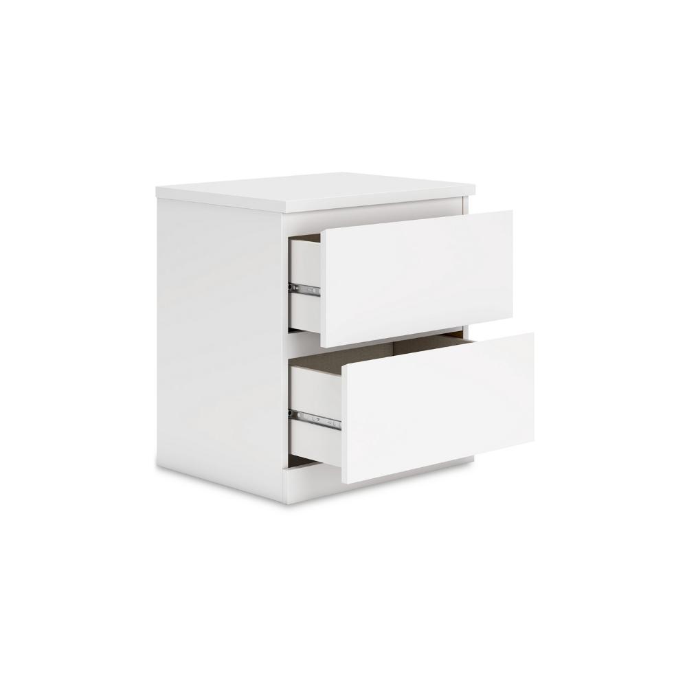 Benjara Onira Nightstand, 2 Spacious Drawers, Modern White Wood, 18 Inch
