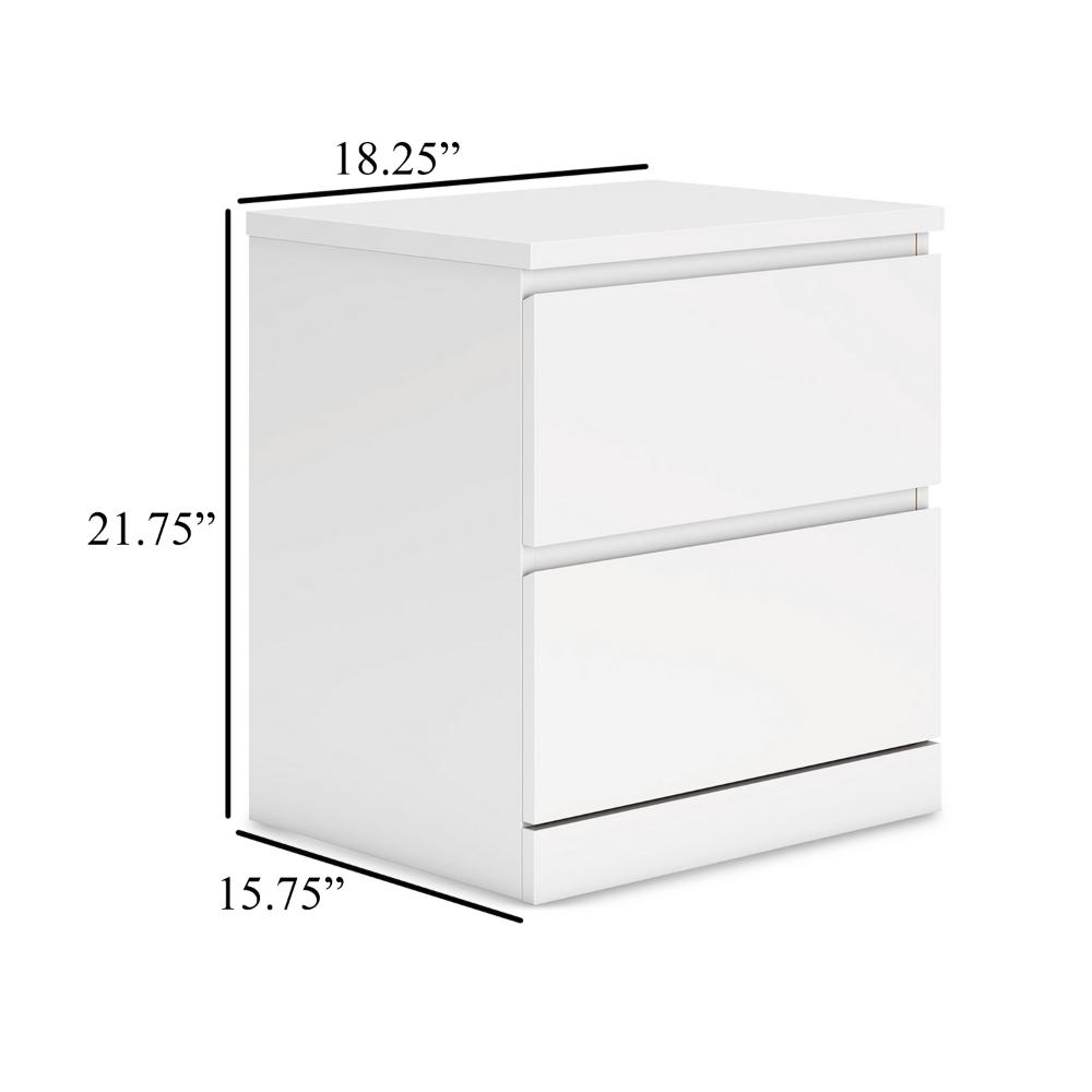 Benjara Onira Nightstand, 2 Spacious Drawers, Modern White Wood, 18 Inch