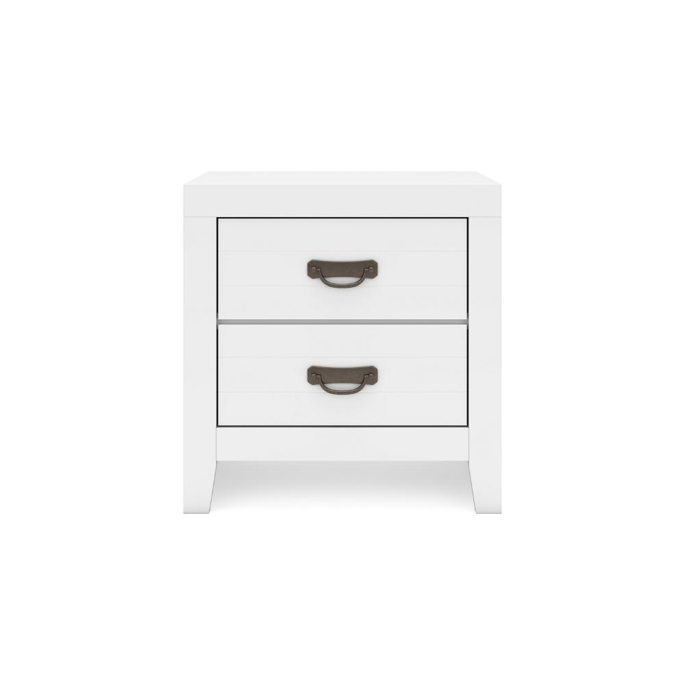 Benjara Feo Bedside Nightstand, 2 Drawers, White Okoume Finish, Solid Hardwood