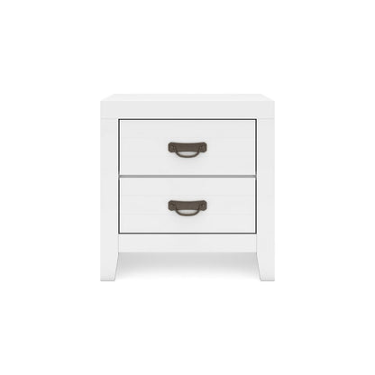 Benjara Feo Bedside Nightstand, 2 Drawers, White Okoume Finish, Solid Hardwood