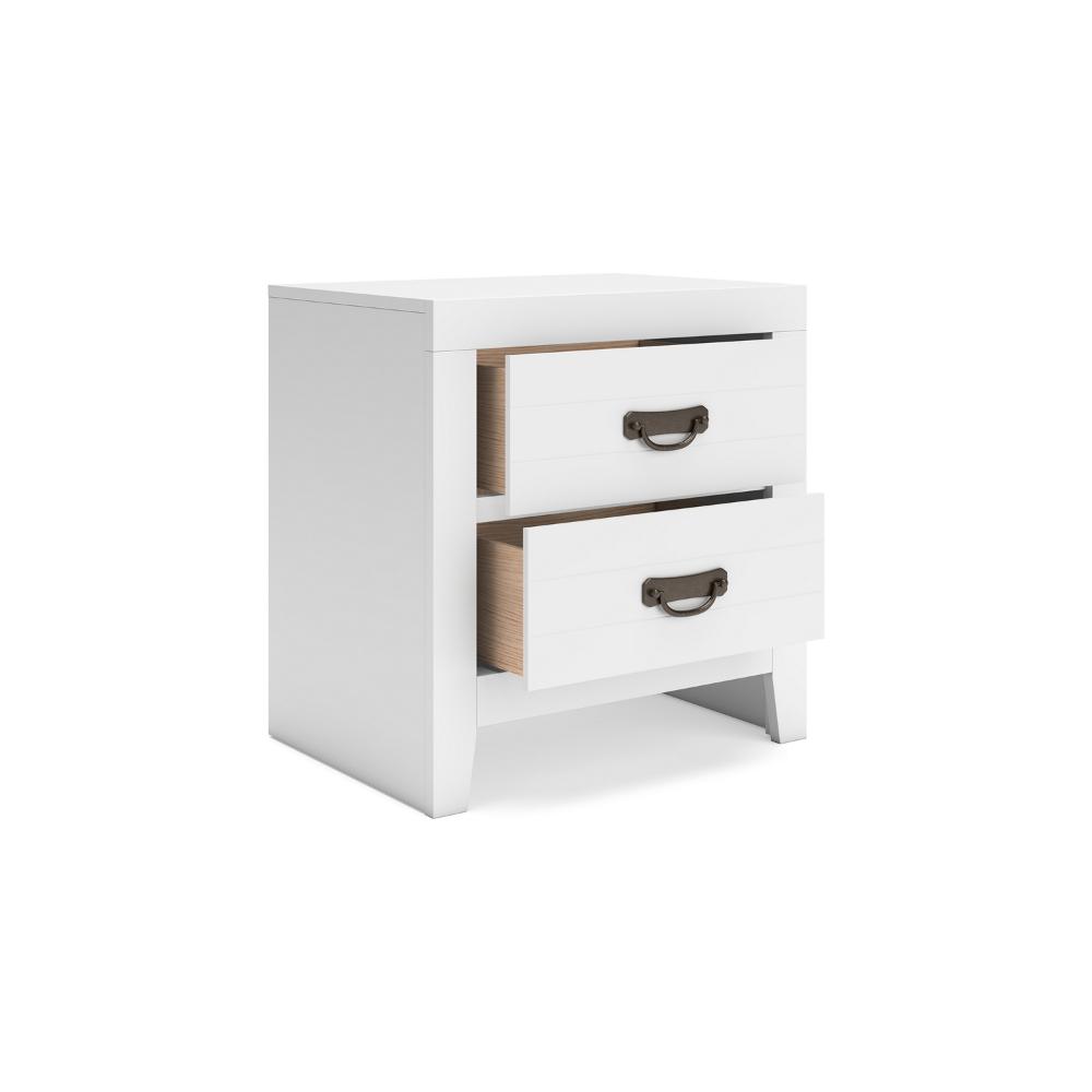 Benjara Feo Bedside Nightstand, 2 Drawers, White Okoume Finish, Solid Hardwood