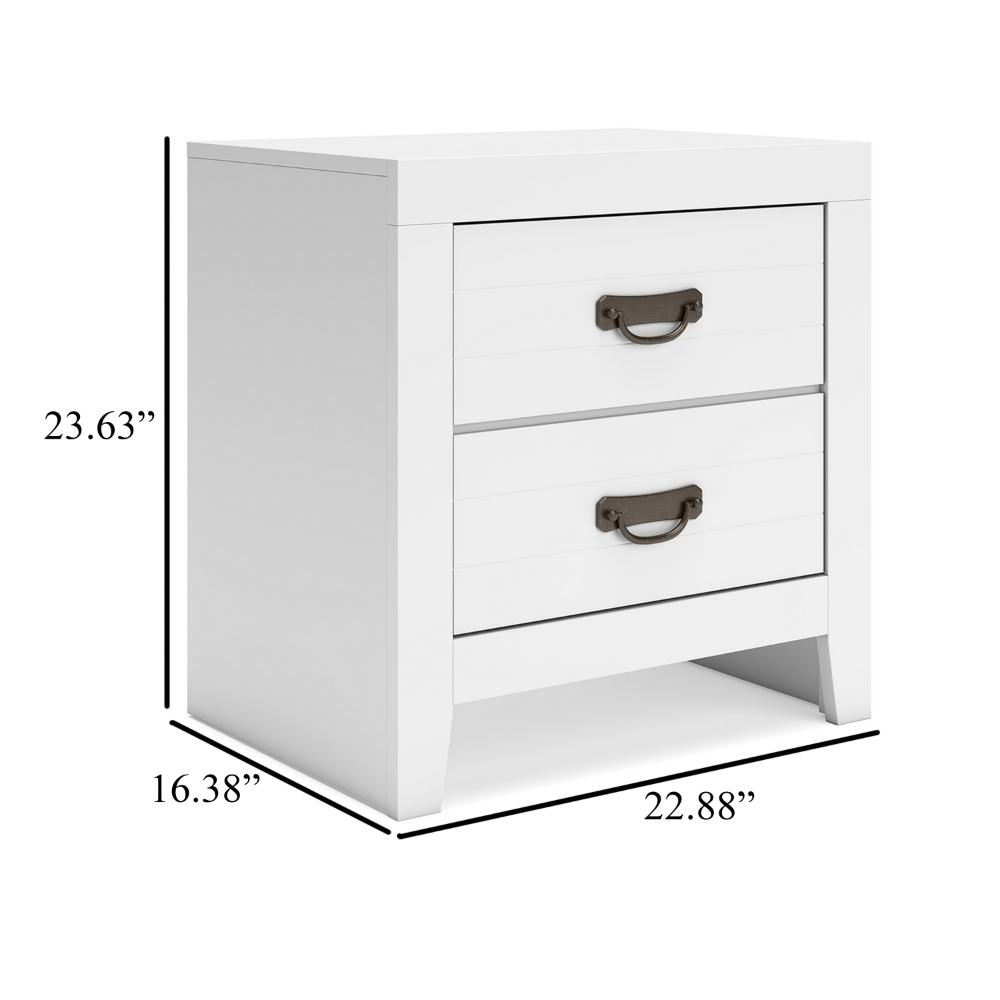 Benjara Feo Bedside Nightstand, 2 Drawers, White Okoume Finish, Solid Hardwood