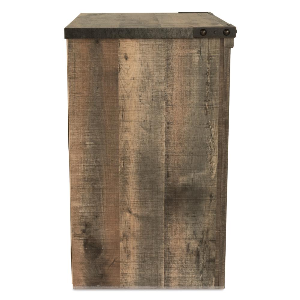 Benjara Zoey Nightstand w Drawer And Shelf, USB, Rustic Brown Plank Details