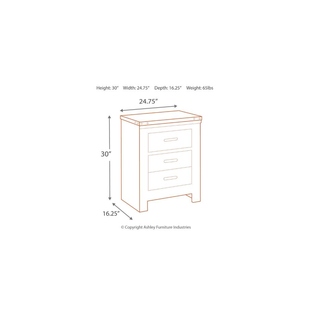 Benjara Zoey Nightstand w 2 Drawers, USB Port, Rustic Brown Plank Details