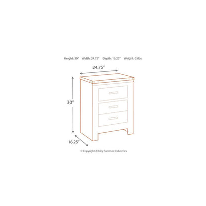 Benjara Zoey Nightstand w 2 Drawers, USB Port, Rustic Brown Plank Details