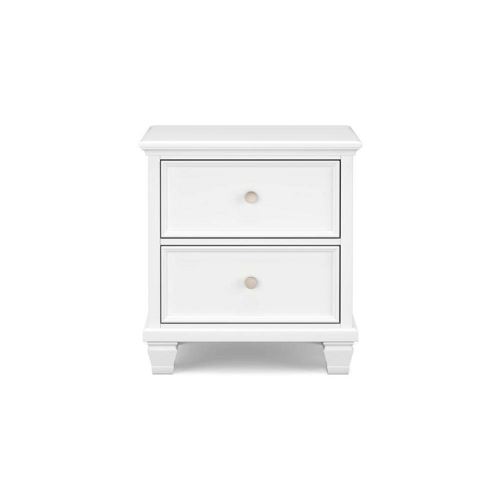Benjara Heno Nightstand, 2 Wide Storage Drawers, Nickel Round Knobs, White