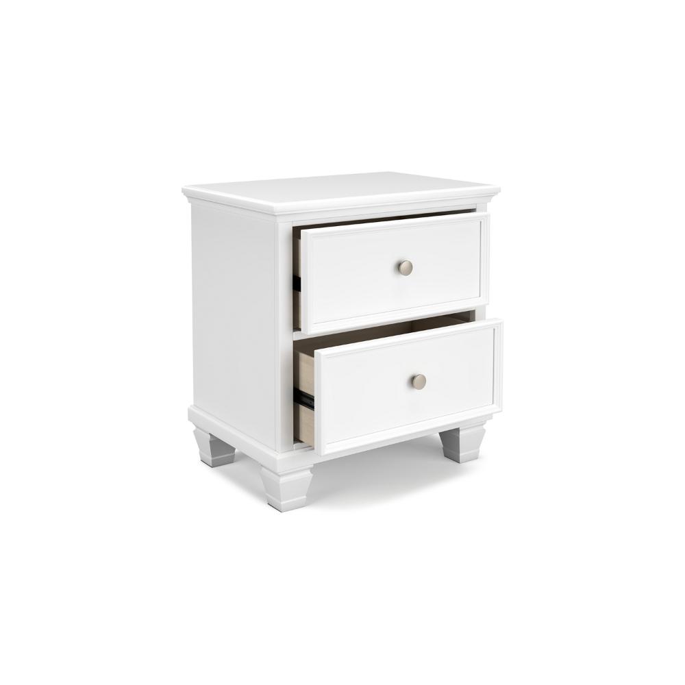 Benjara Heno Nightstand, 2 Wide Storage Drawers, Nickel Round Knobs, White