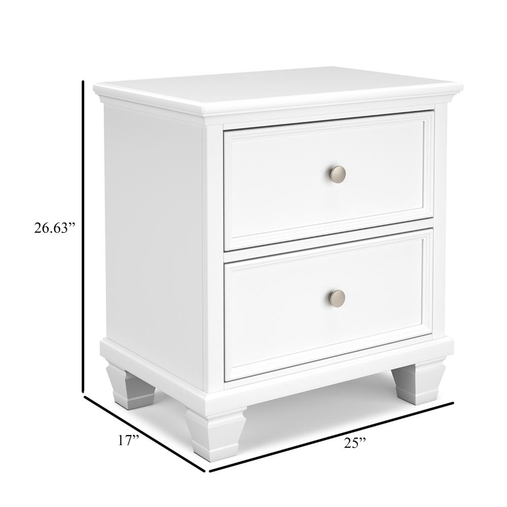 Benjara Heno Nightstand, 2 Wide Storage Drawers, Nickel Round Knobs, White