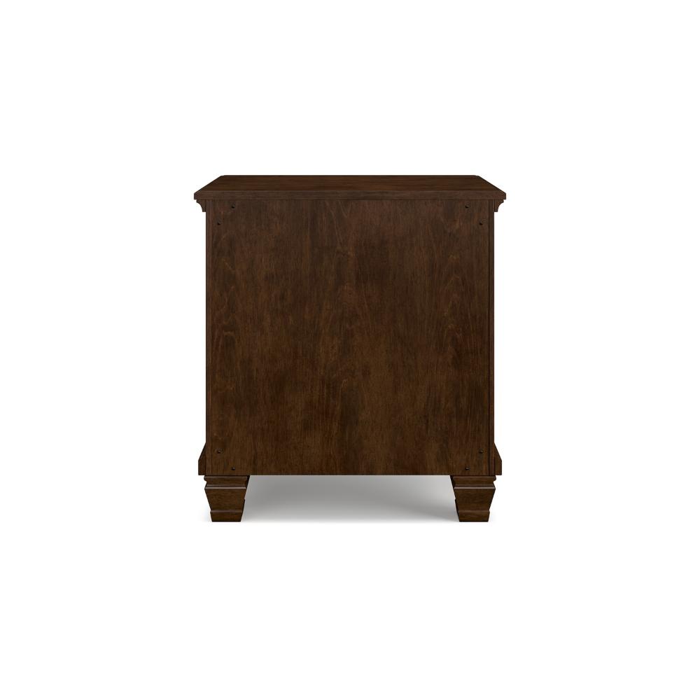 Benjara Reno Nightstand, 2 Drawers, Nickel Round Knobs, Rich Brown Solid Wood