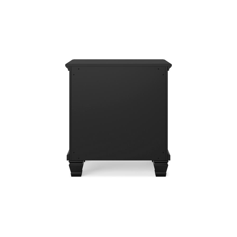 Benjara Lemo Nightstand, 2 Wide Drawers, Nickel Round Knobs, Black Solid Wood