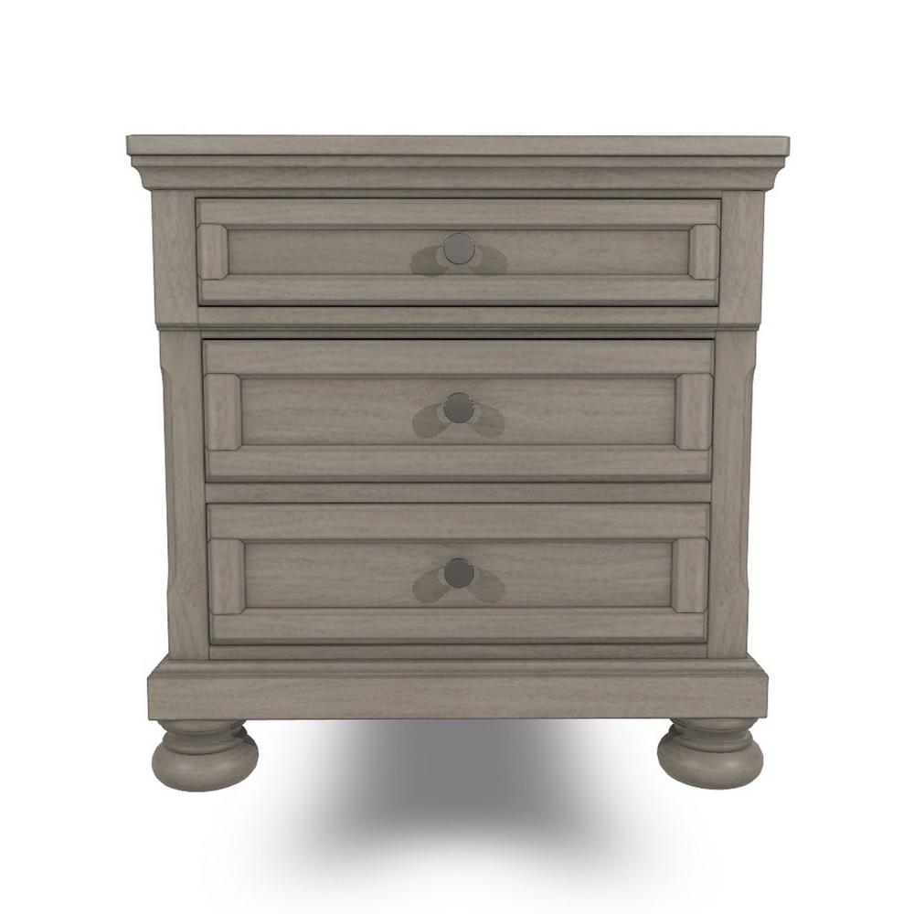 Benjara Ryno Nightstand, 2 Drawers, Pull Out Tray, Nickel Round Knobs, Gray
