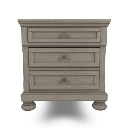 Benjara Ryno Nightstand, 2 Drawers, Pull Out Tray, Nickel Round Knobs, Gray