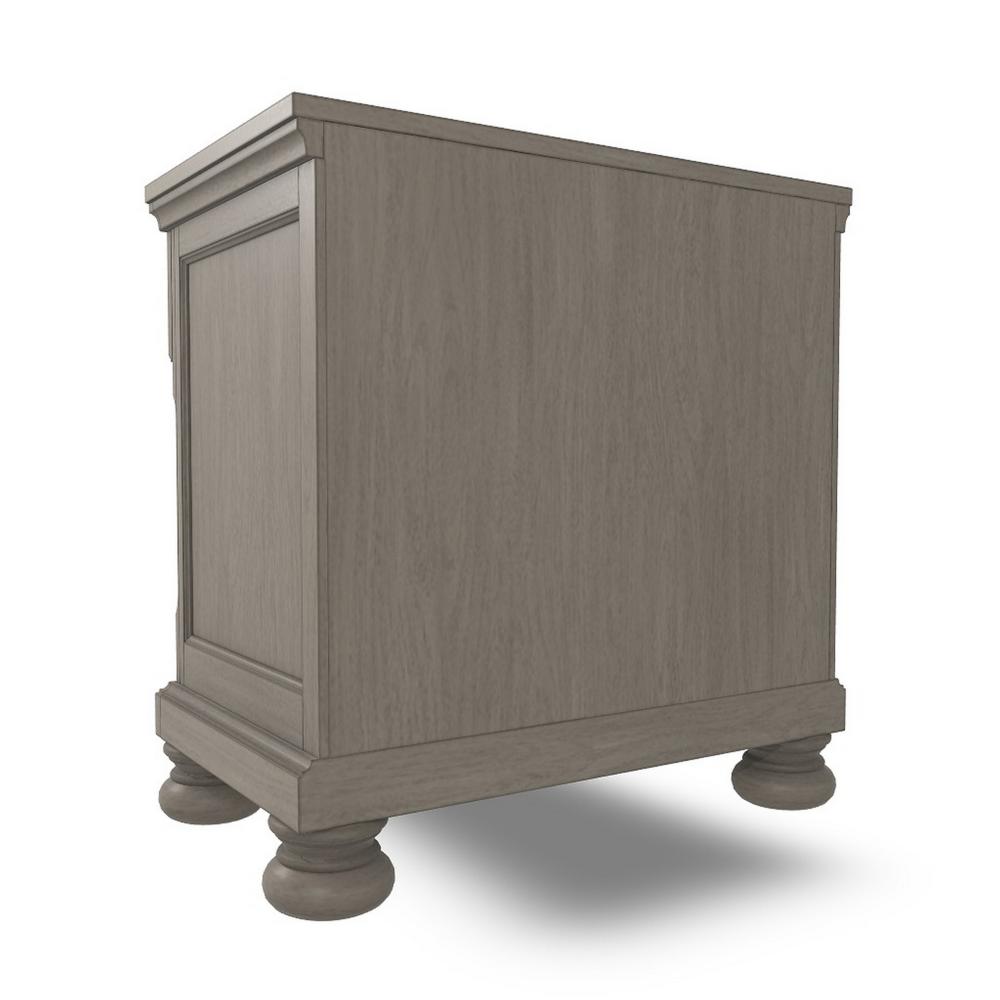 Benjara Ryno Nightstand, 2 Drawers, Pull Out Tray, Nickel Round Knobs, Gray