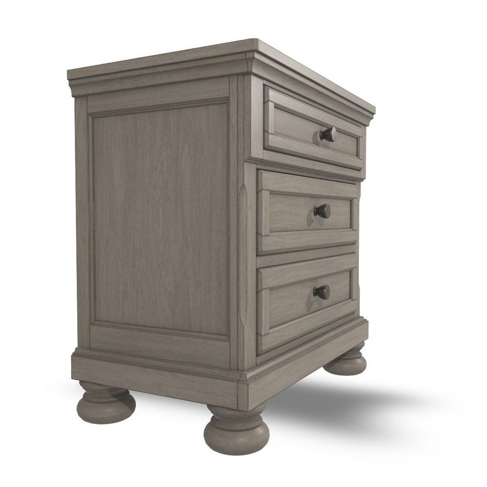 Benjara Ryno Nightstand, 2 Drawers, Pull Out Tray, Nickel Round Knobs, Gray