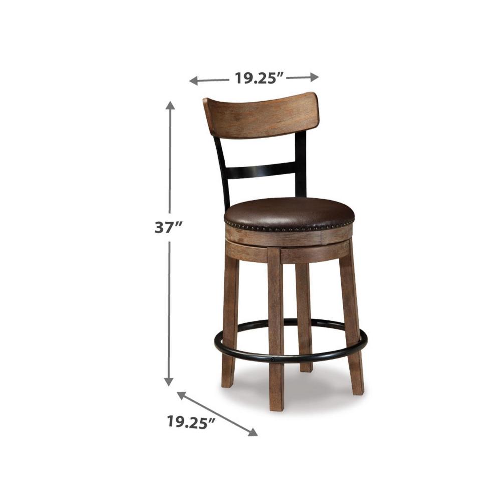 Benjara Pine Swivel Counter Height Stool Chair, 24 Inch, Brown Faux Leather