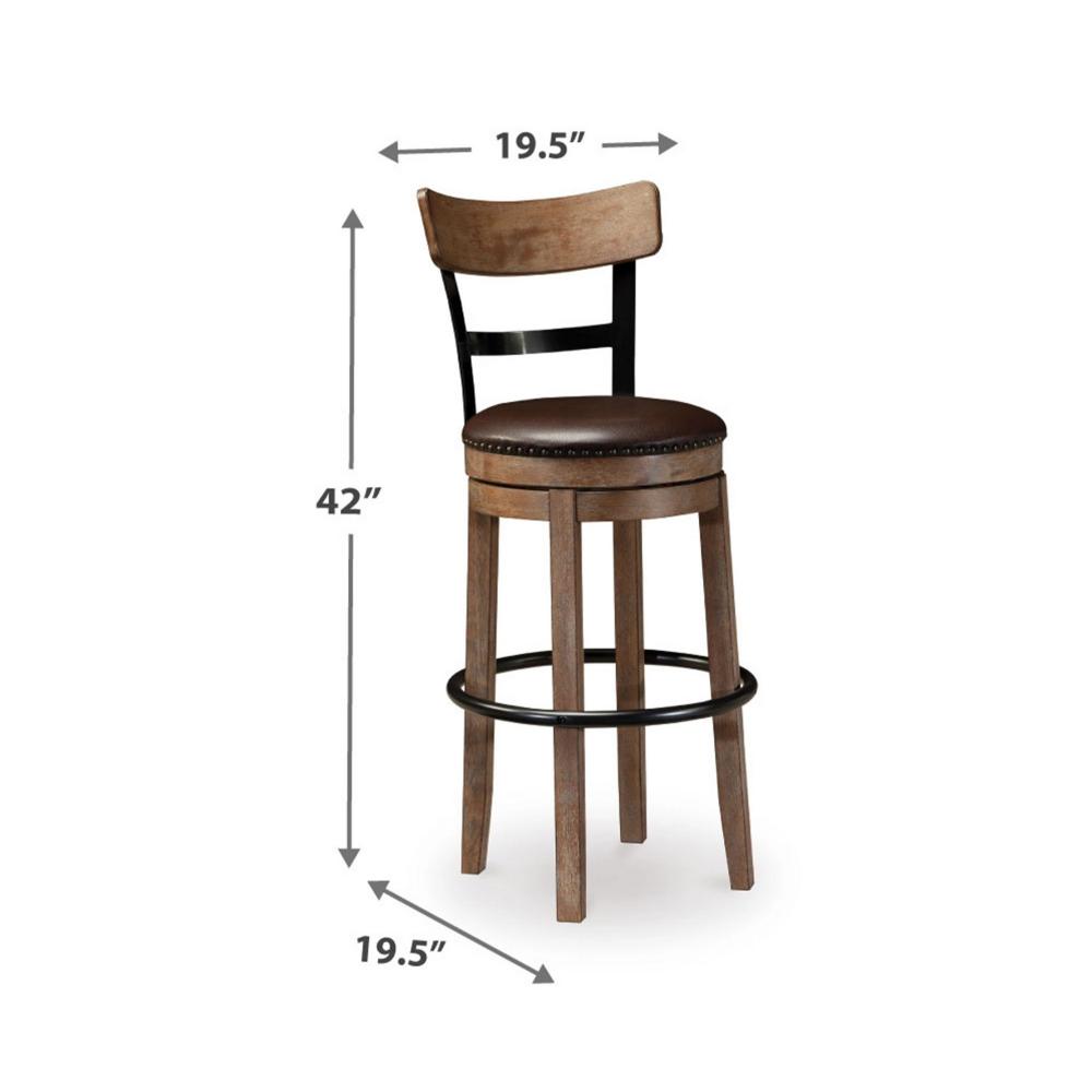 Benjara Pine Swivel Barstool Chair, 31 Inch, Industrial Brown Faux Leather