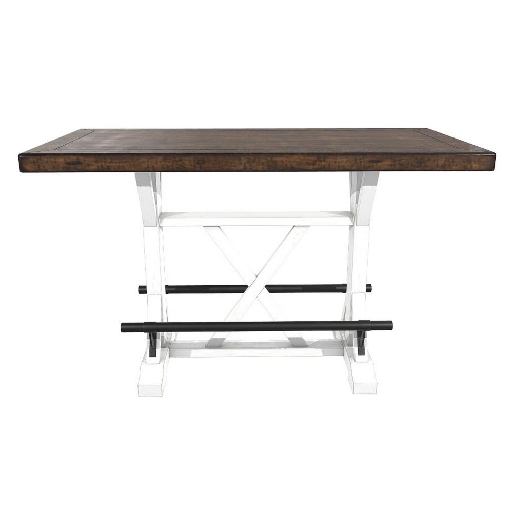 Benjara Becy Counter Height Dining Table, 60 Inch, White And Brown Pine Wood