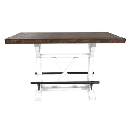 Benjara Becy Counter Height Dining Table, 60 Inch, White And Brown Pine Wood
