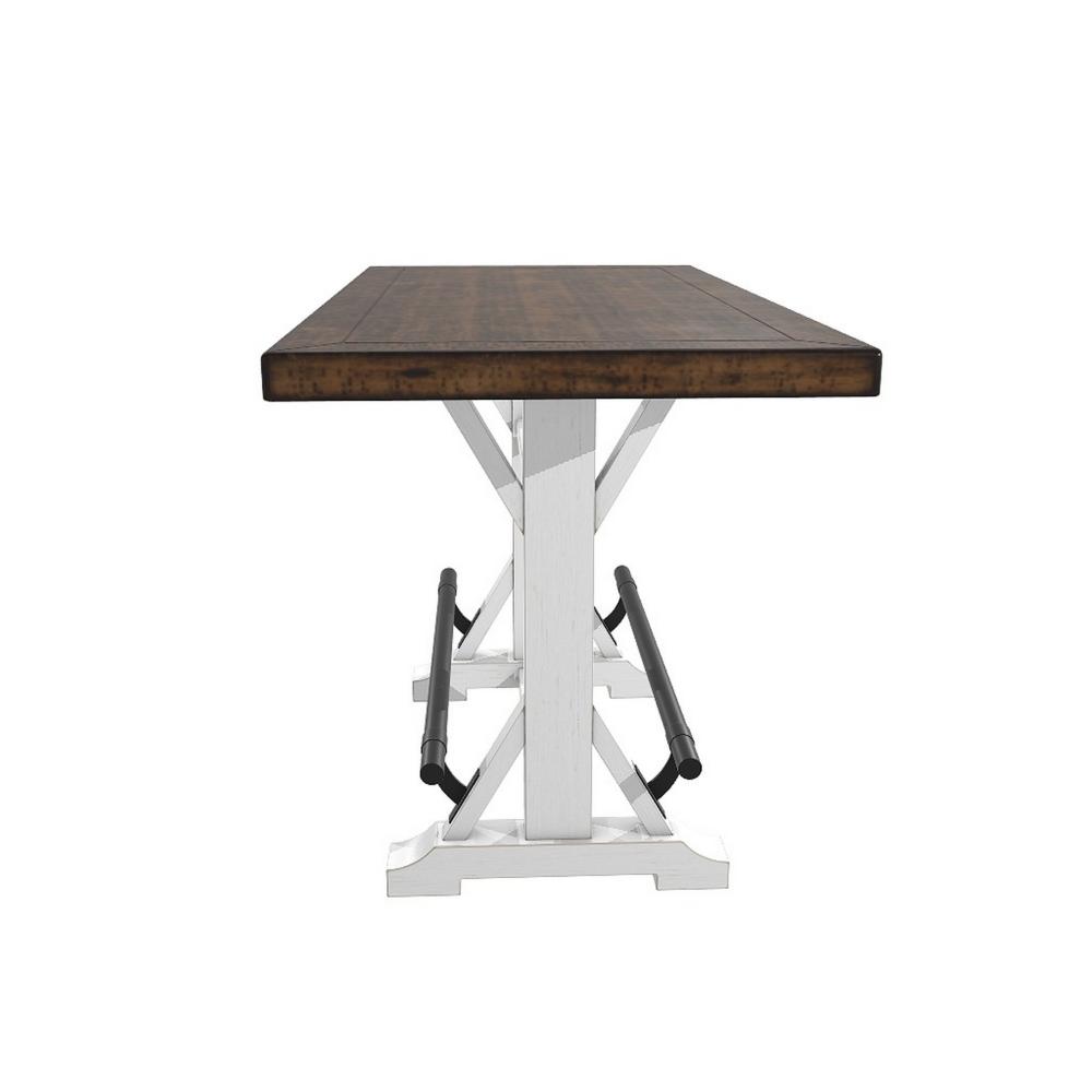 Benjara Becy Counter Height Dining Table, 60 Inch, White And Brown Pine Wood
