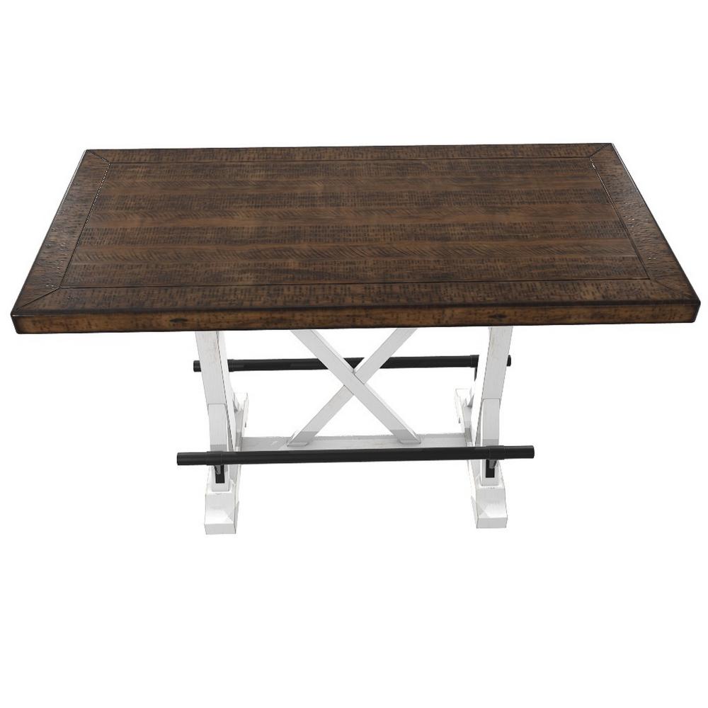 Benjara Becy Counter Height Dining Table, 60 Inch, White And Brown Pine Wood