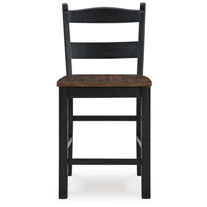 Benjara Becy Counter Height Chair Set of 2, 24 Inch, Black And Brown Wood