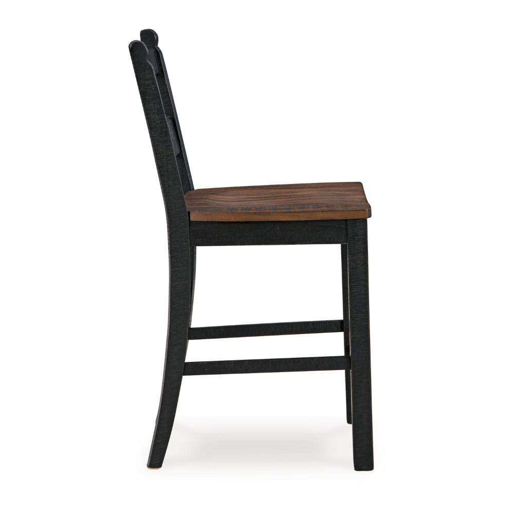 Benjara Becy Counter Height Chair Set of 2, 24 Inch, Black And Brown Wood
