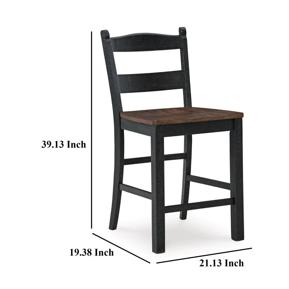 Benjara Becy Counter Height Chair Set of 2, 24 Inch, Black And Brown Wood