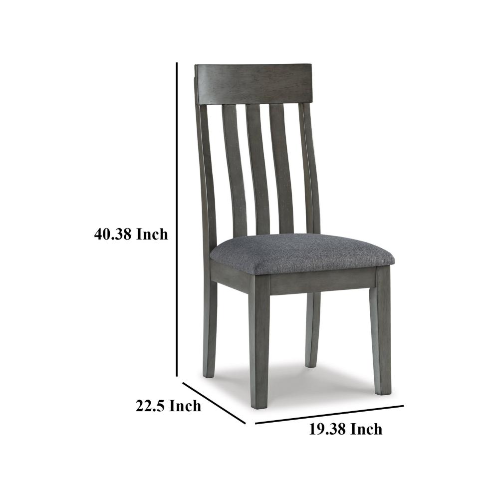 Benjara Haly Dining Side Chair Set of 2, Solid Wood Gray Frame, Fabric Seat