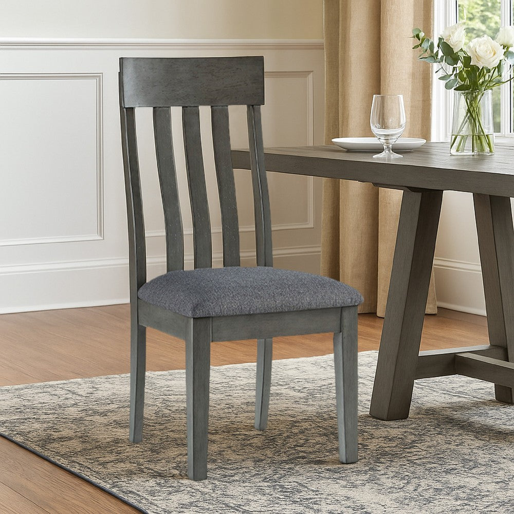 Benjara Haly Dining Side Chair Set of 2, Solid Wood Gray Frame, Fabric Seat