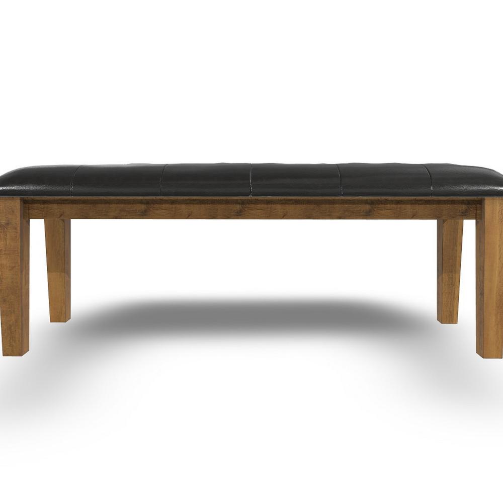 Benjara Raly Dining Bench, 50 Inch, Plush Tufted Faux Leather Seat, Brown