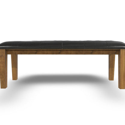 Benjara Raly Dining Bench, 50 Inch, Plush Tufted Faux Leather Seat, Brown