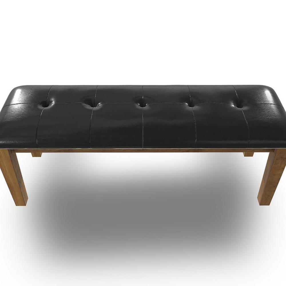 Benjara Raly Dining Bench, 50 Inch, Plush Tufted Faux Leather Seat, Brown