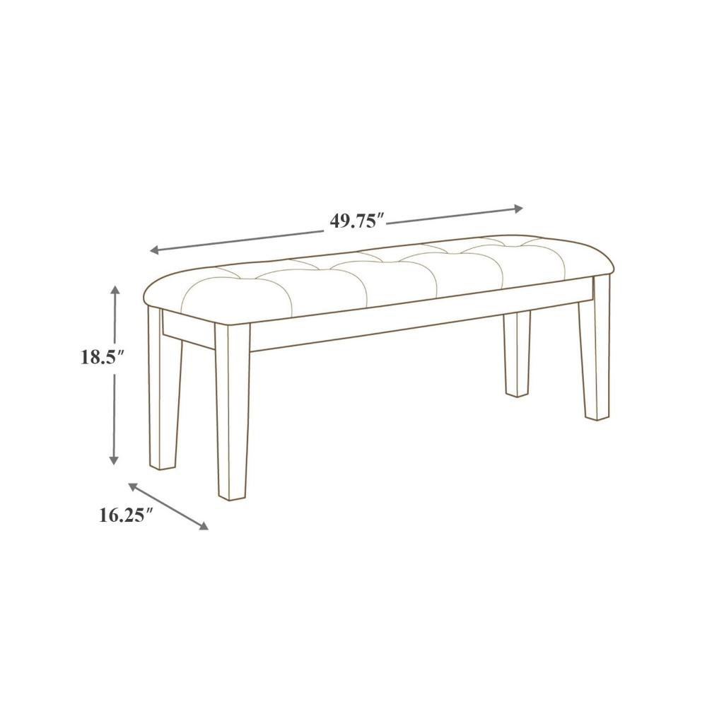 Benjara Raly Dining Bench, 50 Inch, Plush Tufted Faux Leather Seat, Brown