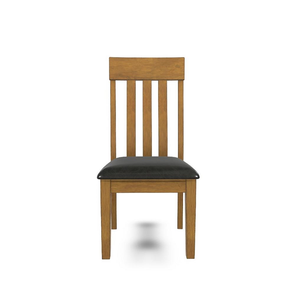 Benjara Raly Dining Side Chair Set of 2, Brown Faux Leather Seat, Slated Back