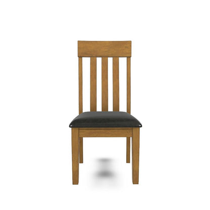 Benjara Raly Dining Side Chair Set of 2, Brown Faux Leather Seat, Slated Back