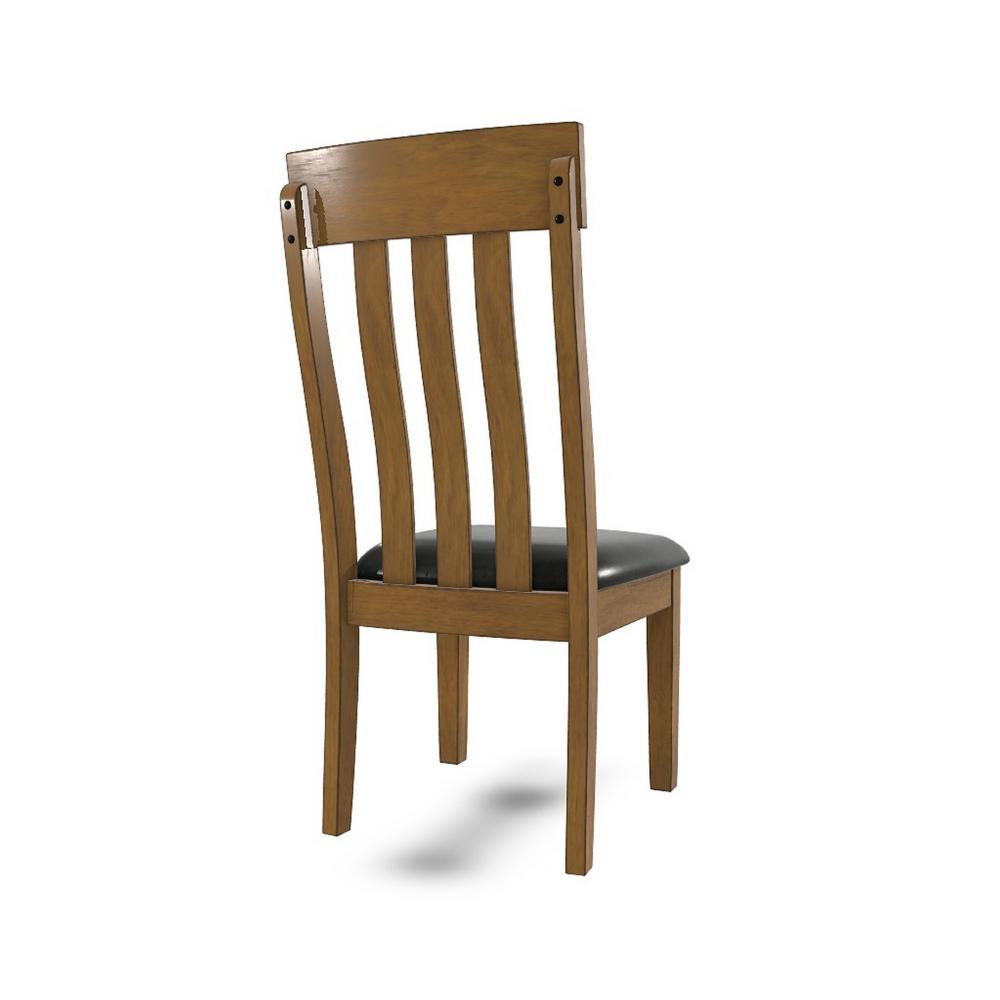 Benjara Raly Dining Side Chair Set of 2, Brown Faux Leather Seat, Slated Back
