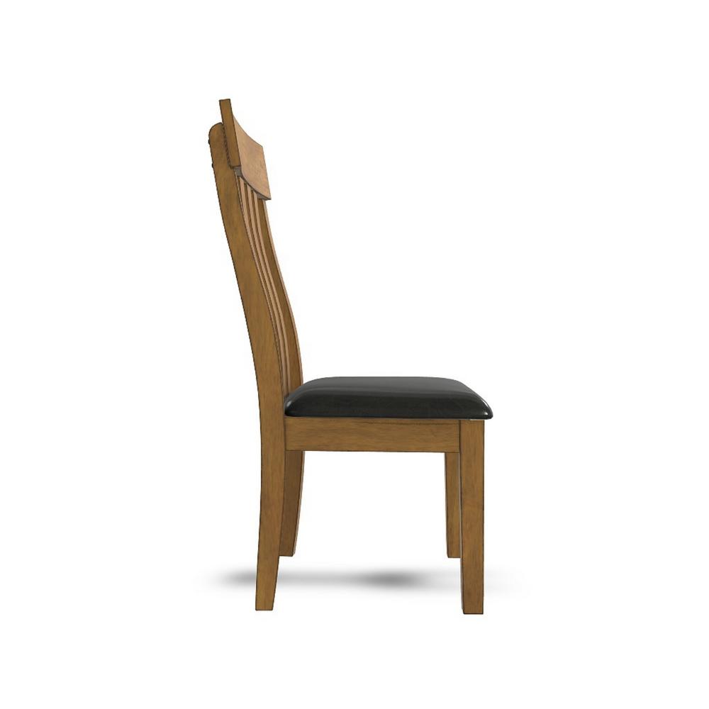 Benjara Raly Dining Side Chair Set of 2, Brown Faux Leather Seat, Slated Back